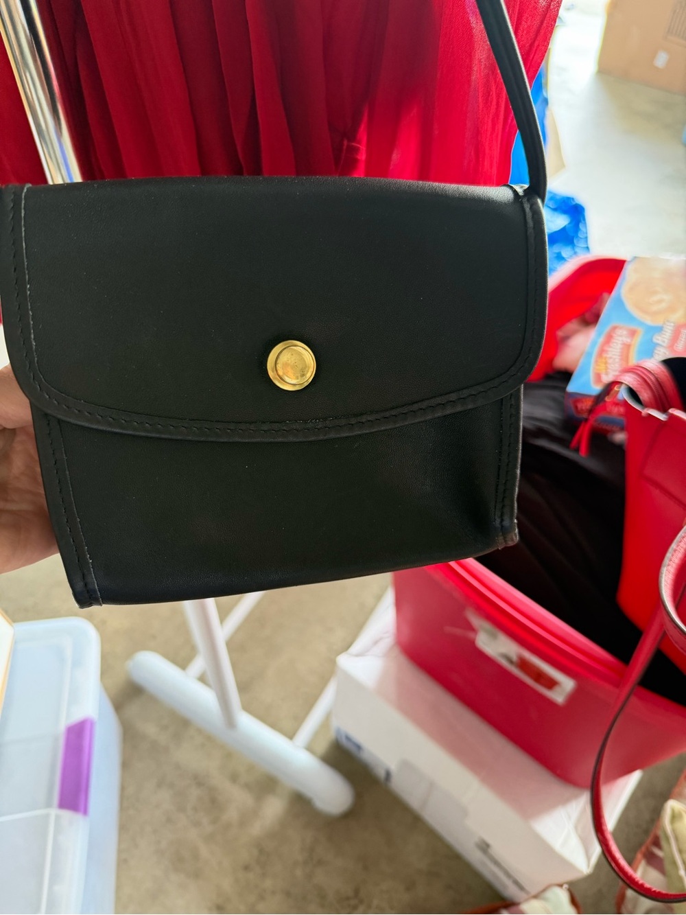 Vintage Coach Christie Black Leather Crossbody with Gold Snap